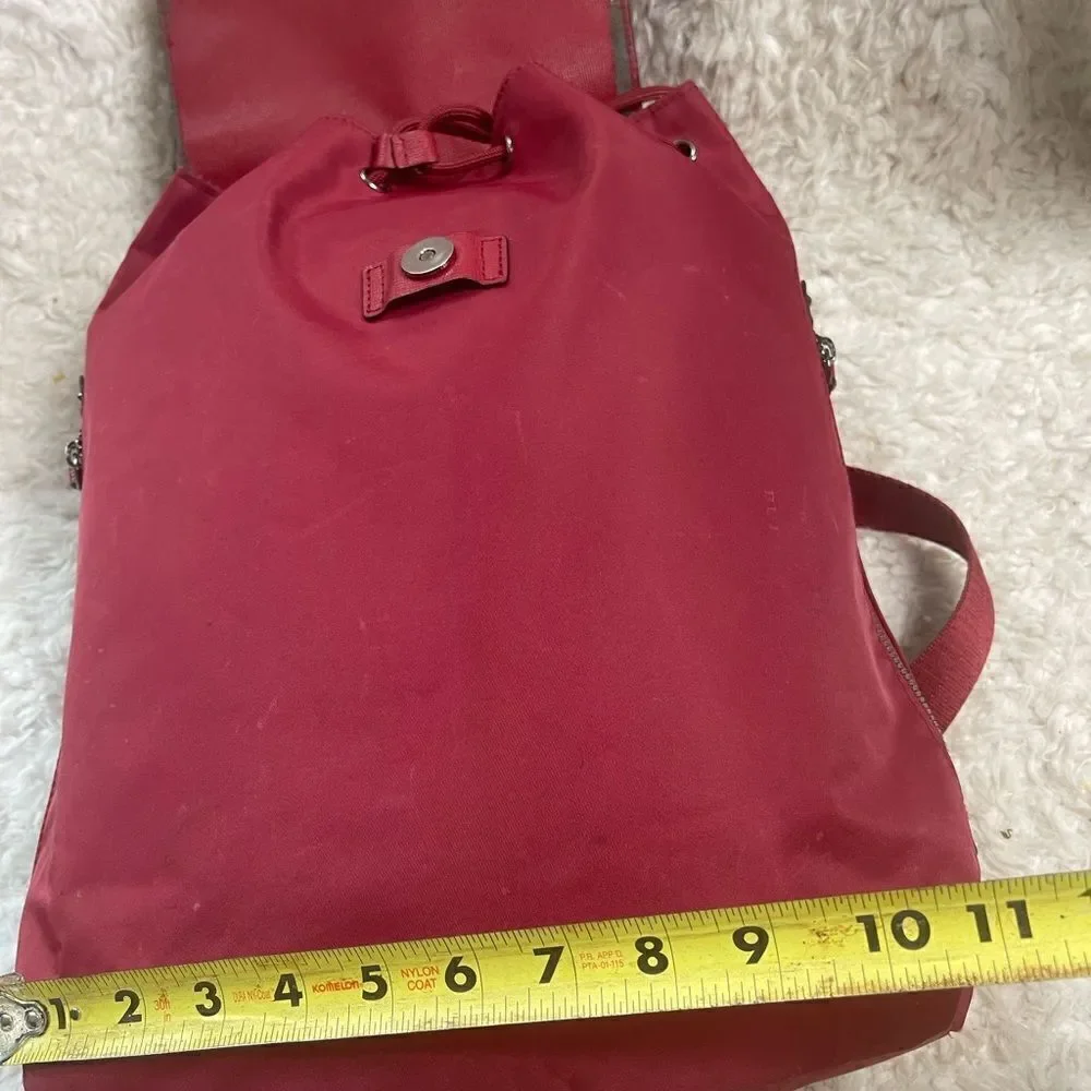 LIPAULT Red Wine NYLON Laptop large Backpack Bag faux leather flop top closure